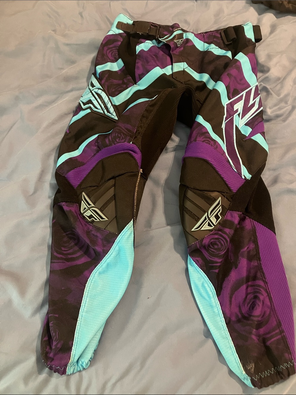 Fly Motocross Girls Jersey and Pants Set- Turquoise/Purple/ Rose theme